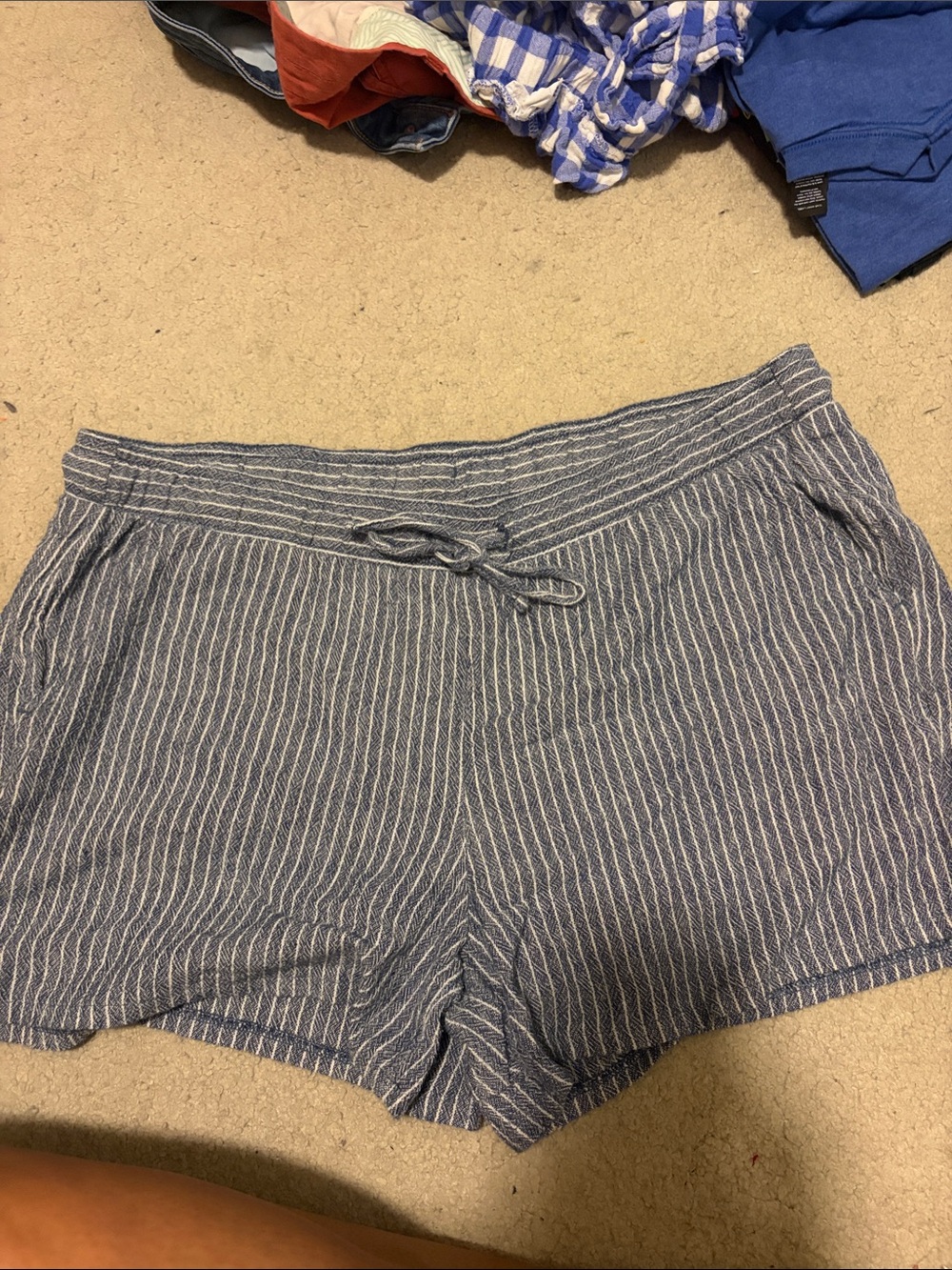 a.n.a Navy and White Pinstripe Drawstring Women’s Athletic Shorts